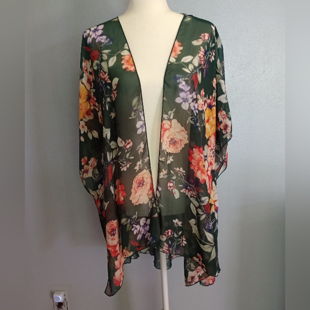 Sheer Garden Floral Coverup Kimono Top OS Fits All